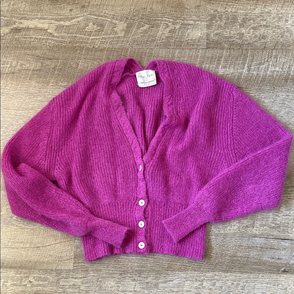 FORTE_FORTE Fuschia Fine-Knit Mohair-Blend Cardigan Size 0